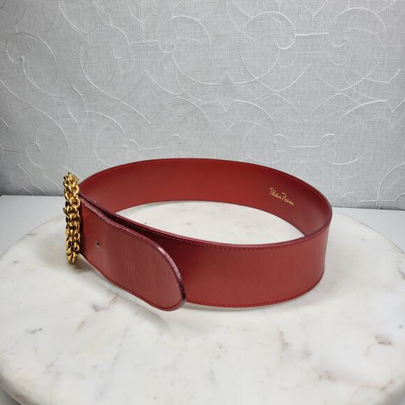 Paloma Picasso Red Leather Gold Chain Buckle Belt Made in Italy Vintage 31x2 - Picture 4 of 14